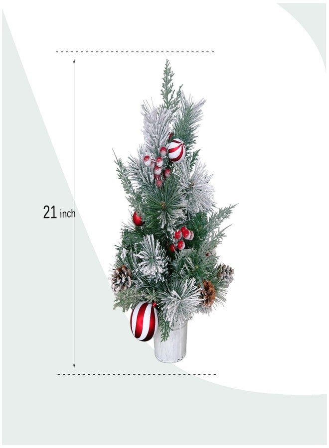 Egolot Tabletop Christmas Tree with Snow and Red White Balls for Home Decoration, Small Xmas Desk Tree for Indoor Outdoor, Red Berries Pinecone Small Tree - Image 4